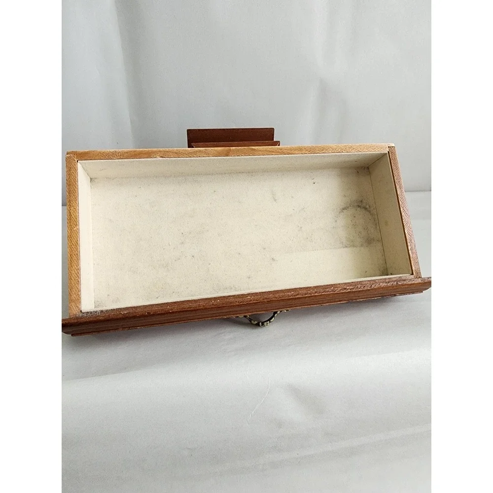 Vintage Wooden Valet Box Desk Organizer Mail Holder Jewelry Drawer Brown Brass